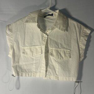 SHEIN Cropped Button Front Drawstring Top Cream Size XS